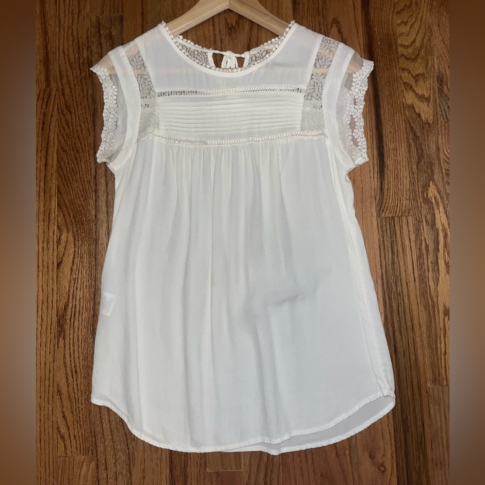 Anthropologie/ Meadow Rue White Blouse with Lace